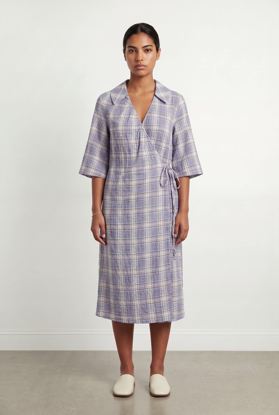 Robe portefeuille violette à carreaux - Taille L/40 de la marque Ganni | PARAD55689 - Vendu par Paradigme - Image 1