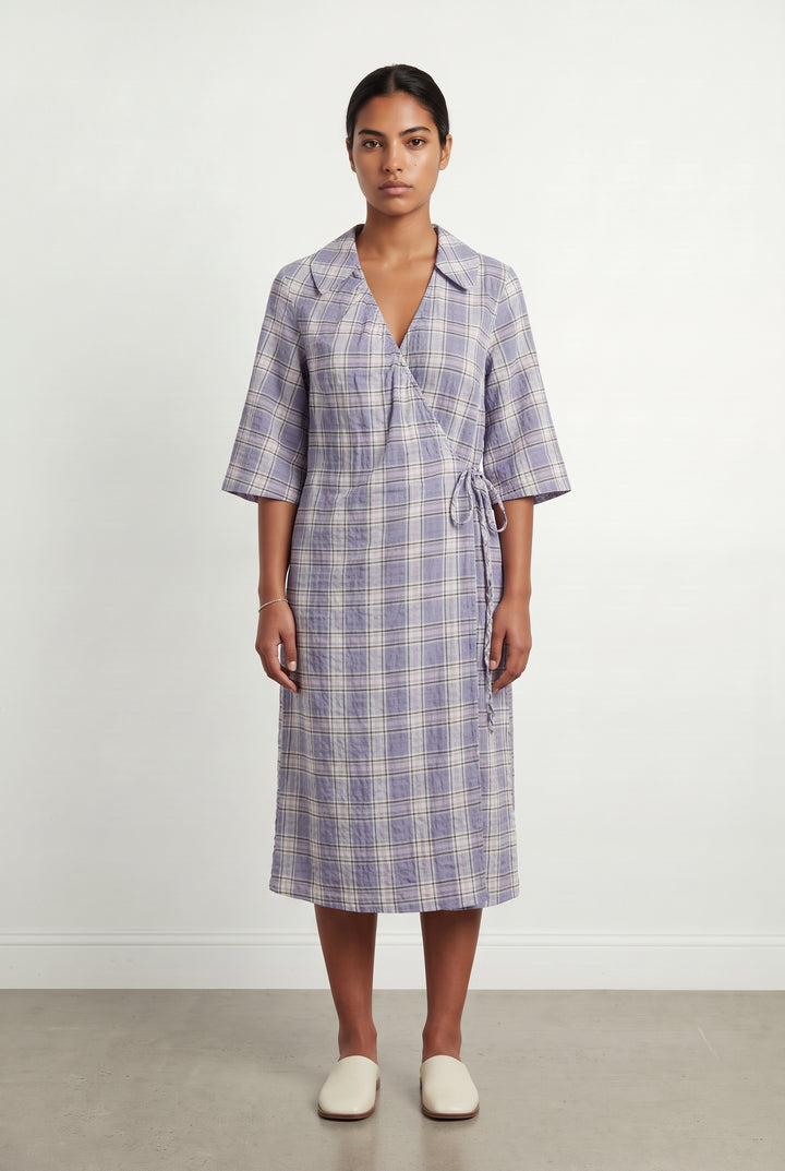 Robe portefeuille violette à carreaux - Taille L/40 de la marque Ganni | PARAD55689 - Vendu par Paradigme - Image 1
