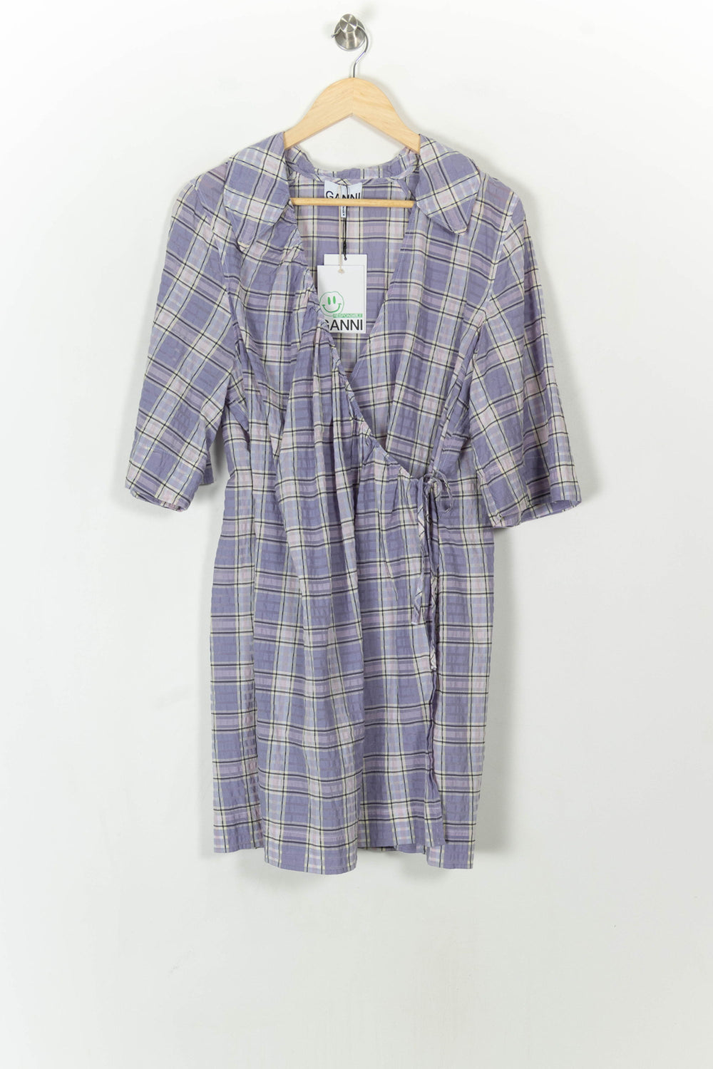 Robe portefeuille violette à carreaux - Taille L/40 de la marque Ganni | PARAD55689 - Vendu par Paradigme - Image 2