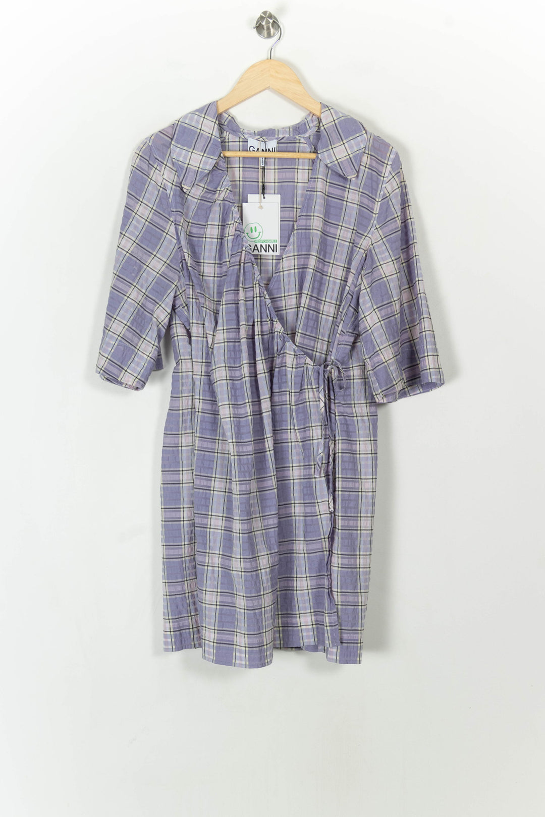 Robe portefeuille violette à carreaux - Taille L/40 de la marque Ganni | PARAD55689 - Vendu par Paradigme - Image 2