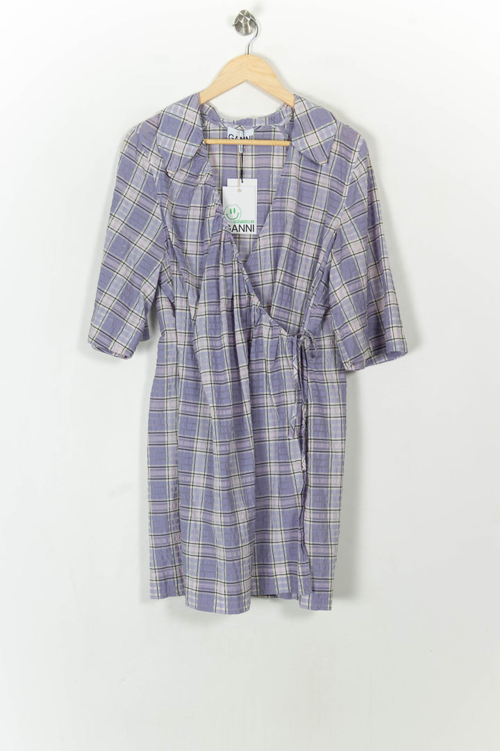 Robe portefeuille violette à carreaux - Taille L/40 de la marque Ganni | PARAD55689 - Vendu par Paradigme - Image 2