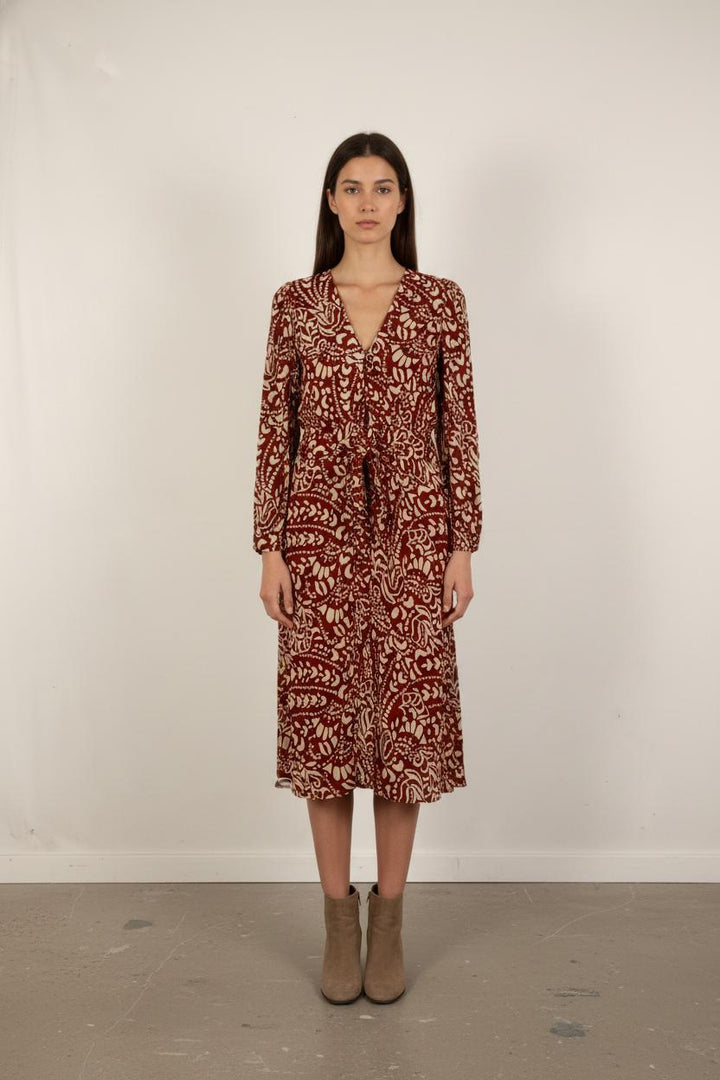 Robe Midi Bordeaux et Beige - Taille S/36