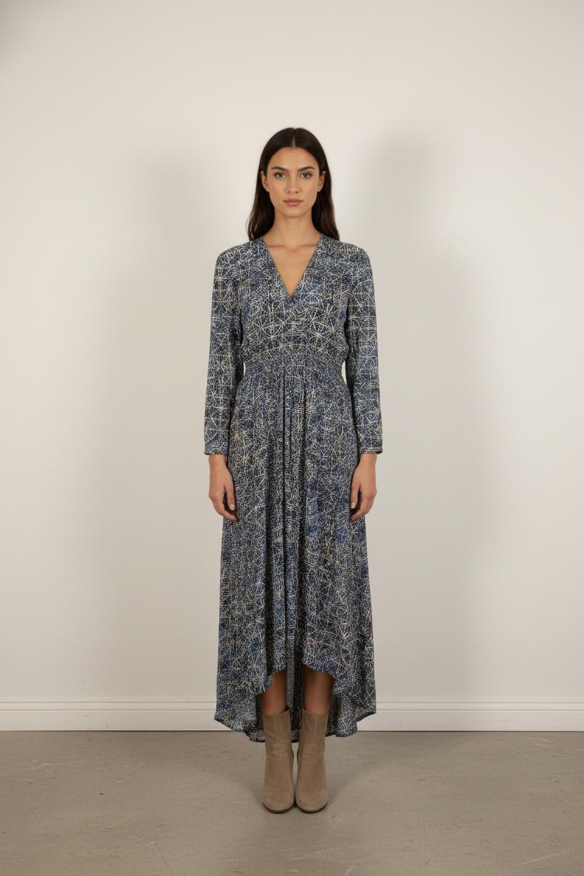 Robe Longue Bleu et Beige - Taille M/38