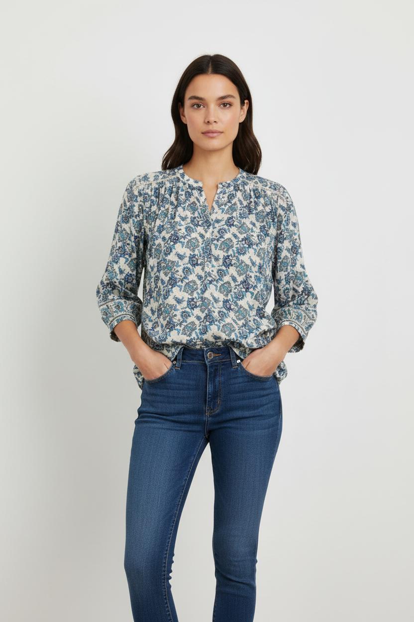 Blouse Blanche et Bleue - Taille S/36