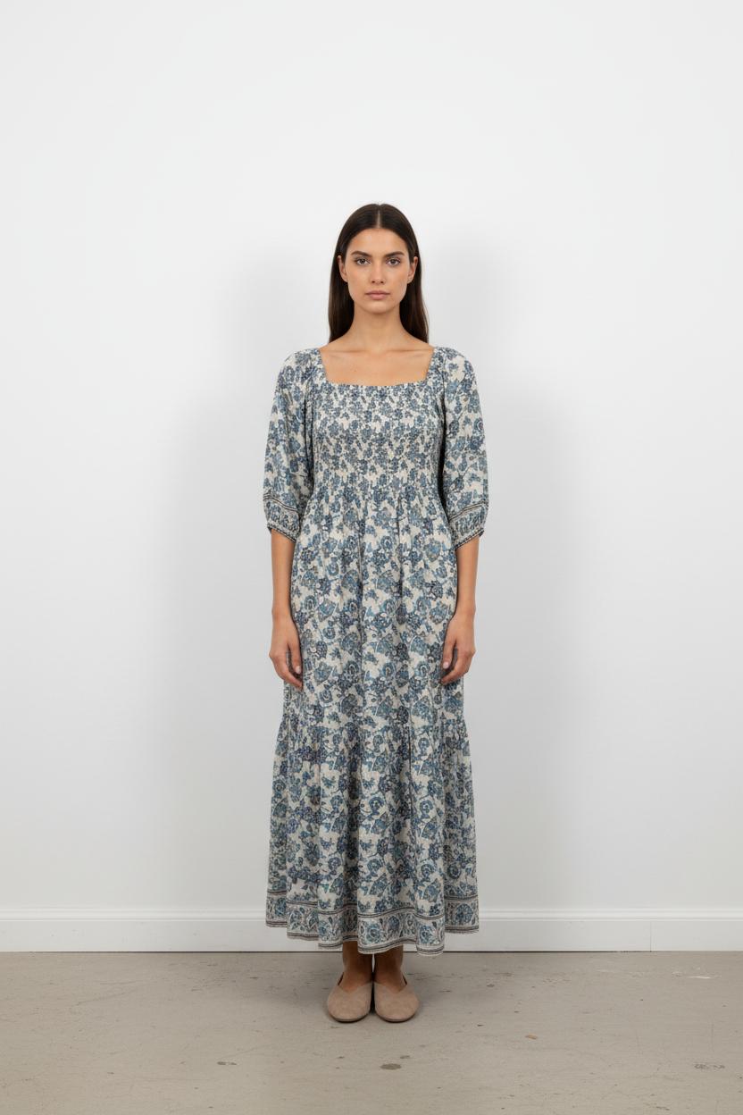 Robe Longue Blanche et Bleue - Taille S/36