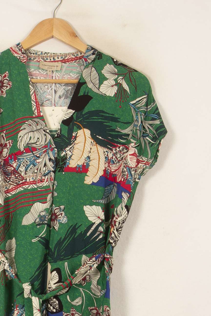 Robe Fleurie Verte et Beige - Taille S/36 de la marque La Fée Maraboutée | PARAD55940 - Vendu par Paradigme - Image 3