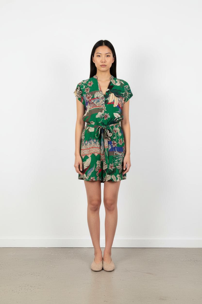 Robe Fleurie Verte et Beige - Taille S/36