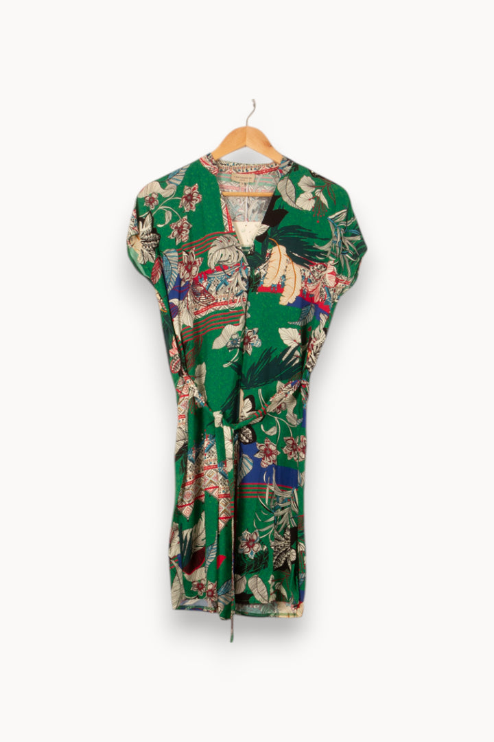 Robe Fleurie Verte et Beige - Taille S/36 de la marque La Fée Maraboutée | PARAD55940 - Vendu par Paradigme - Image 2