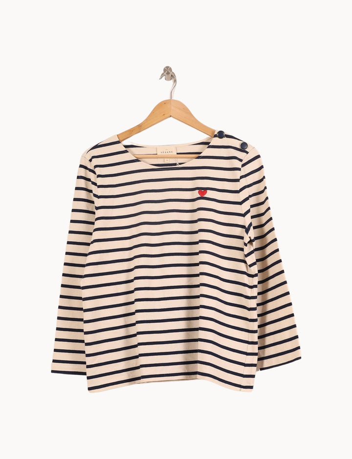 Marinière Beige et Bleu Marine - Taille XL/42 de la marque Sézane | PARAD55946 - Vendu par Paradigme - Image 2