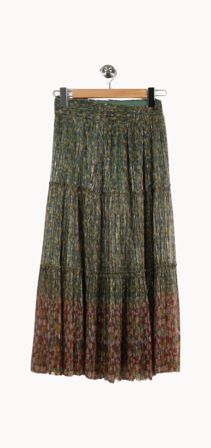 Jupe Longue Plissée Verte et Rouge - Taille S/36 de la marque ba&sh | PARAD55968 - Vendu par Paradigme - Image 4