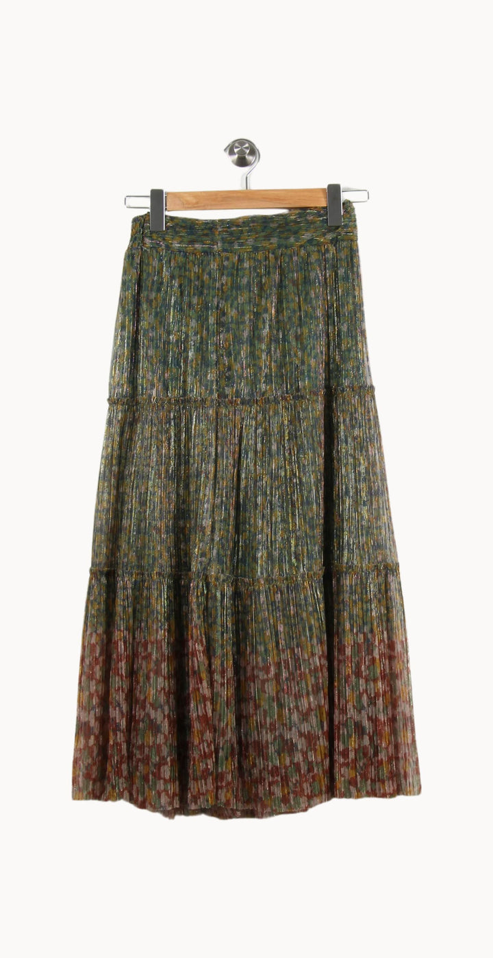 Jupe Longue Plissée Verte et Rouge - Taille S/36 de la marque ba&sh | PARAD55968 - Vendu par Paradigme - Image 2