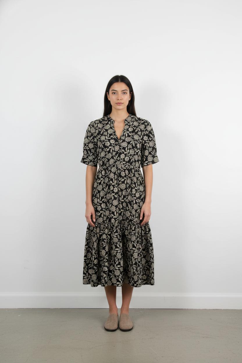 Robe Fleurie Noire et Blanche - Taille XS/34