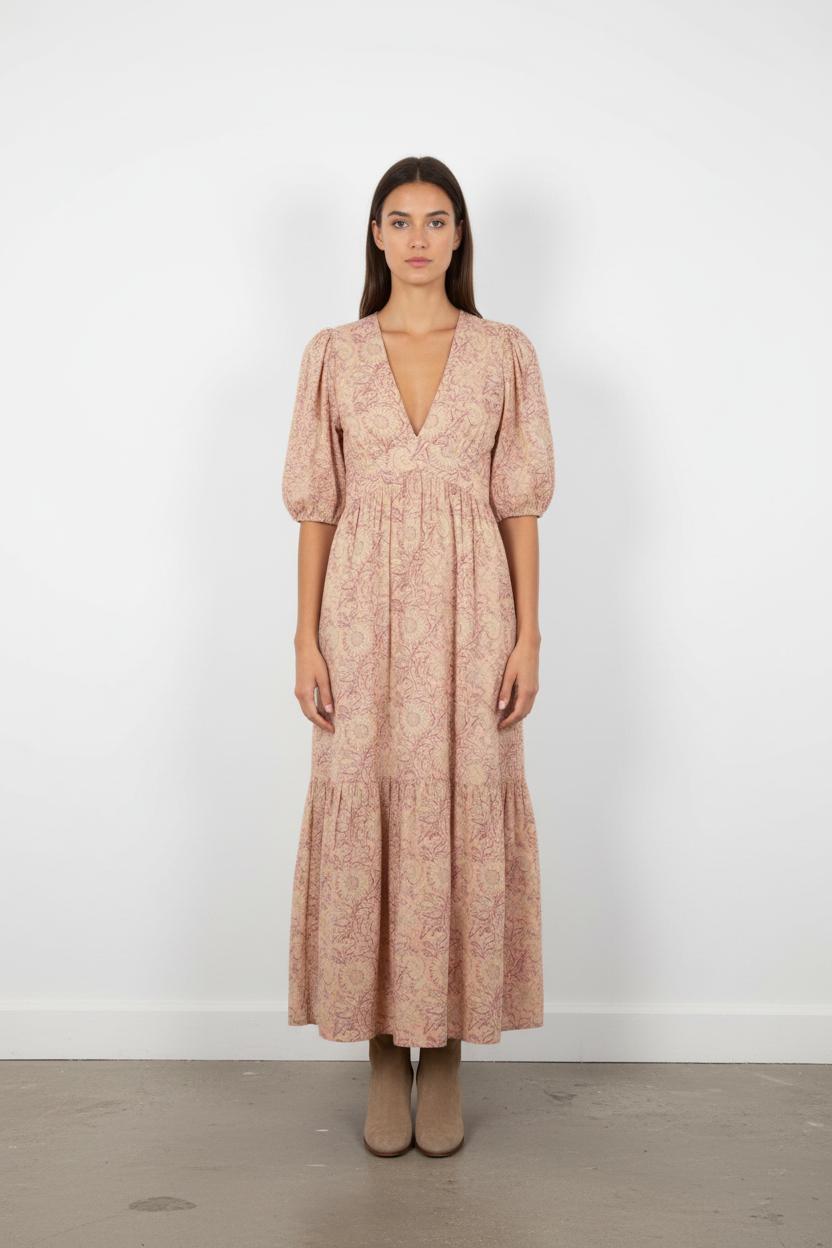 Robe Longue Rose et Beige - Taille S/36