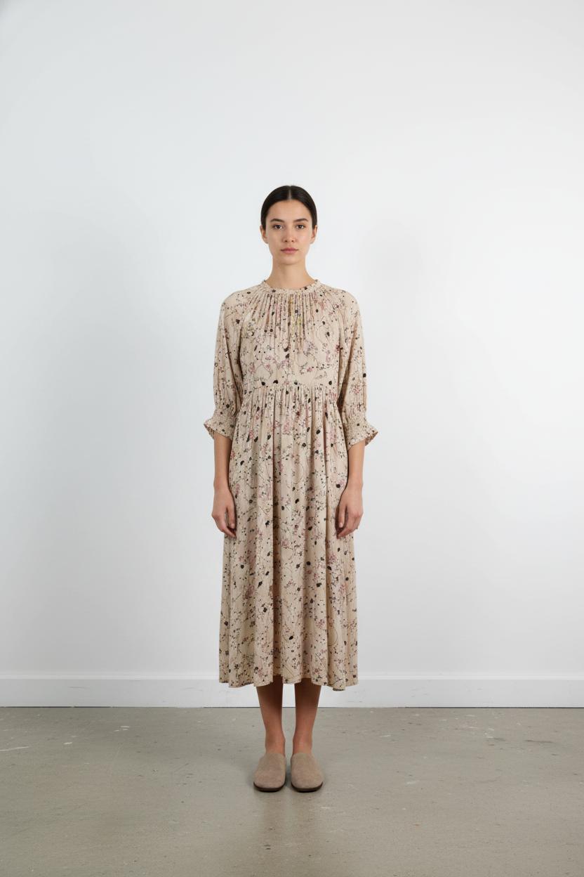 Robe Fleurie Beige - Taille XS/34