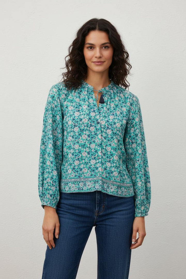 Blouse Fleurie Bleue - Taille S/36
