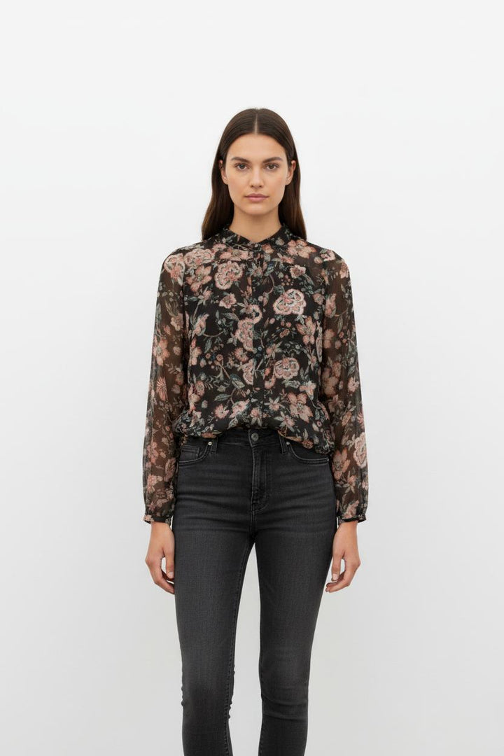 Blouse Noire et Rose - Taille S/36
