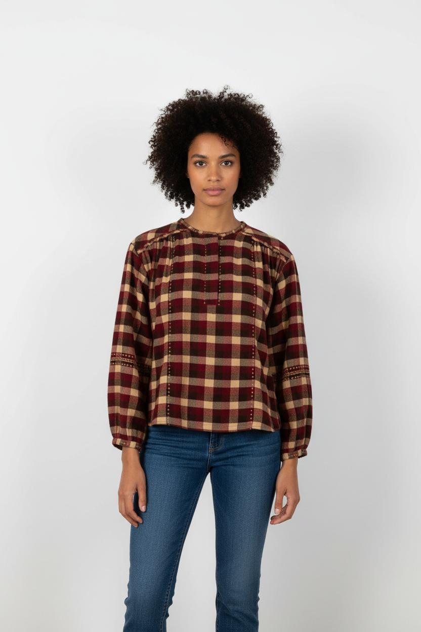 Chemise Carreaux Bordeaux et Beige - Taille S/36