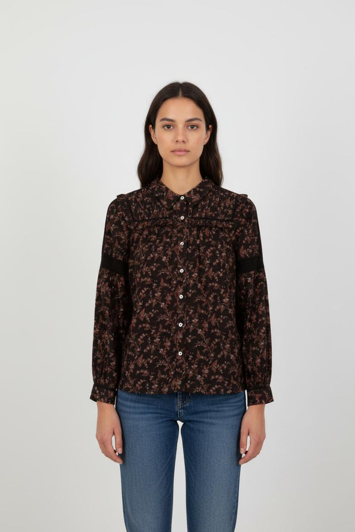 Blouse Noire et Rose - Taille S/36