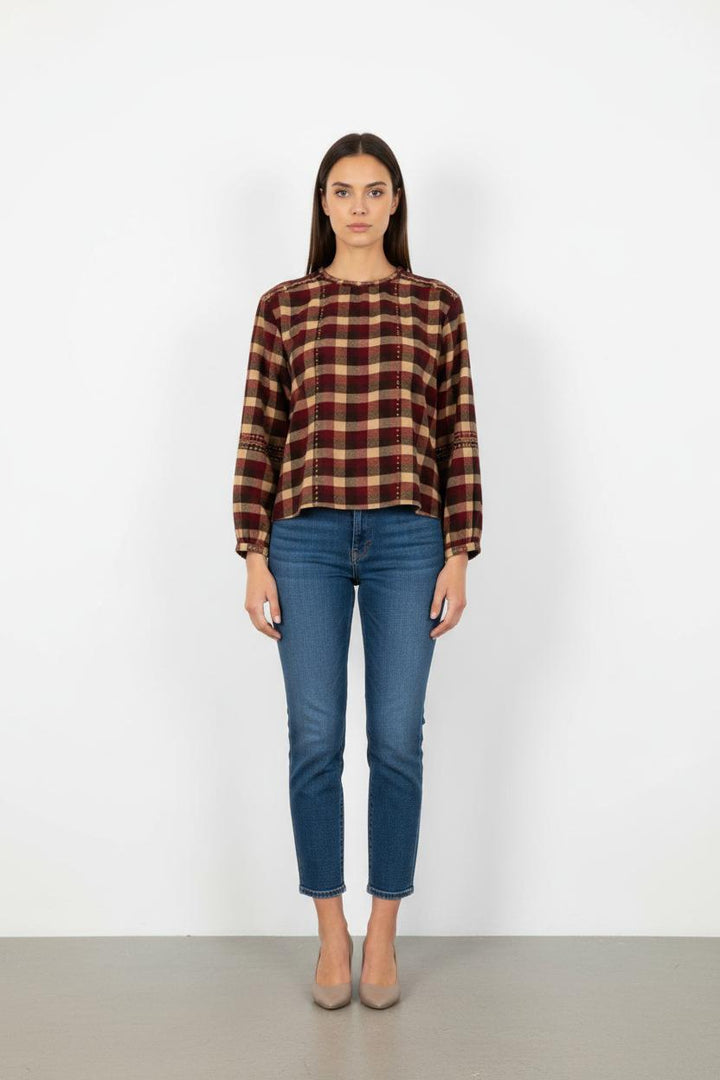 Blouse Carreaux Bordeau et Beige - Taille S/36