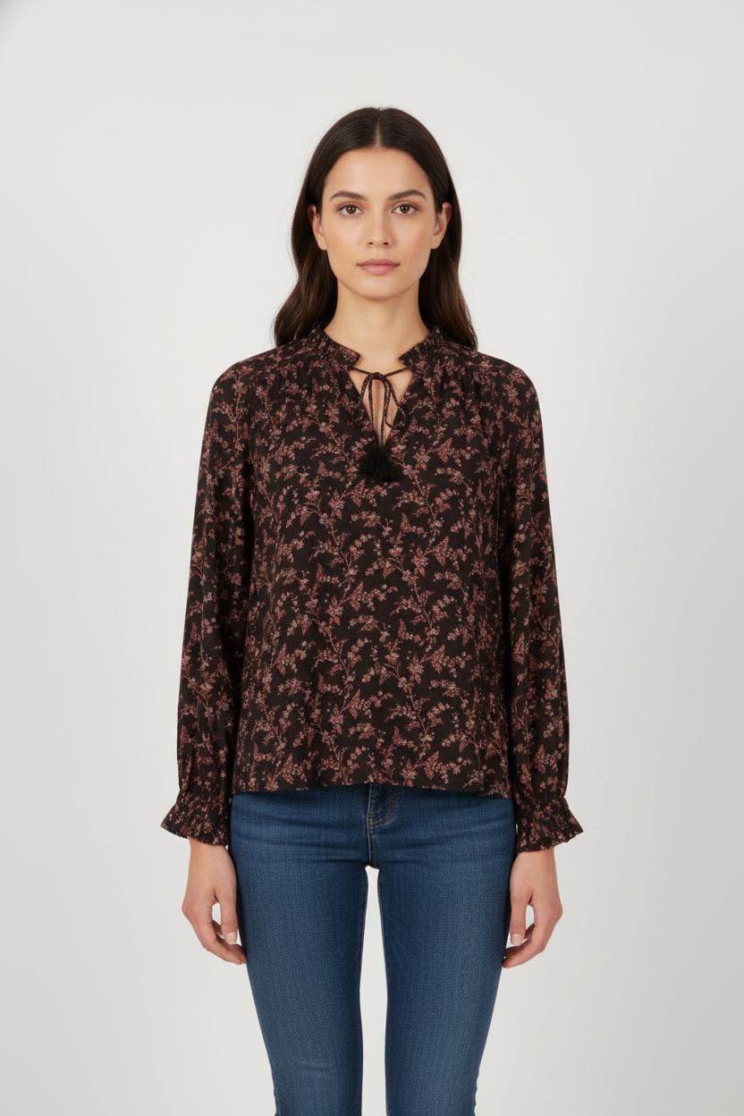 Blouse Noire et Rose - Taille S/36