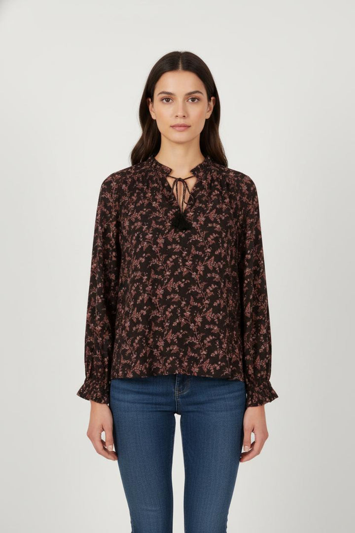 Blouse Noire et Rose - Taille S/36