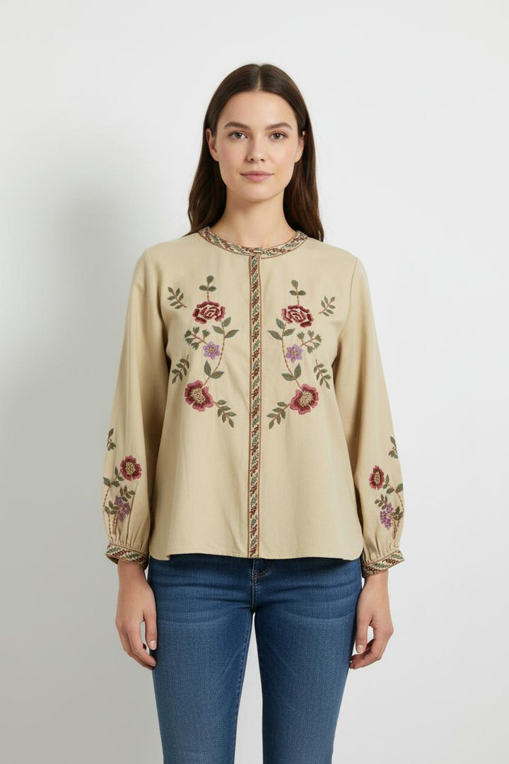 Blouse Brodée Beige - Taille S/36 de la marque Louise Misha | PARAD56215 - Vendu par Paradigme - Image 1