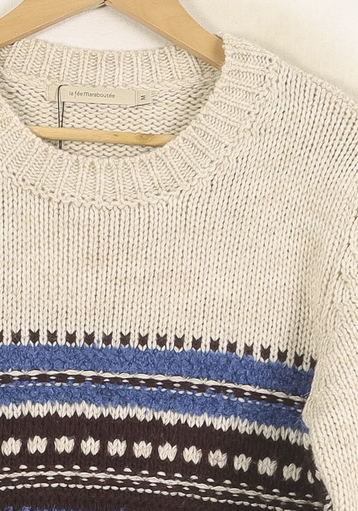 Pull Beige et Bleu - Taille M/38 de la marque La Fée Maraboutée | PARAD56267 - Vendu par Paradigme - Image 3