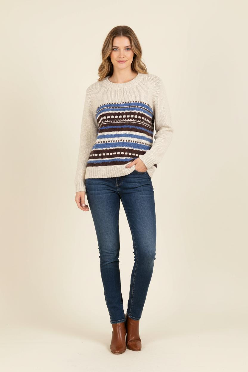 Pull Beige et Bleu - Taille M/38 de la marque La Fée Maraboutée | PARAD56267 - Vendu par Paradigme - Image 1