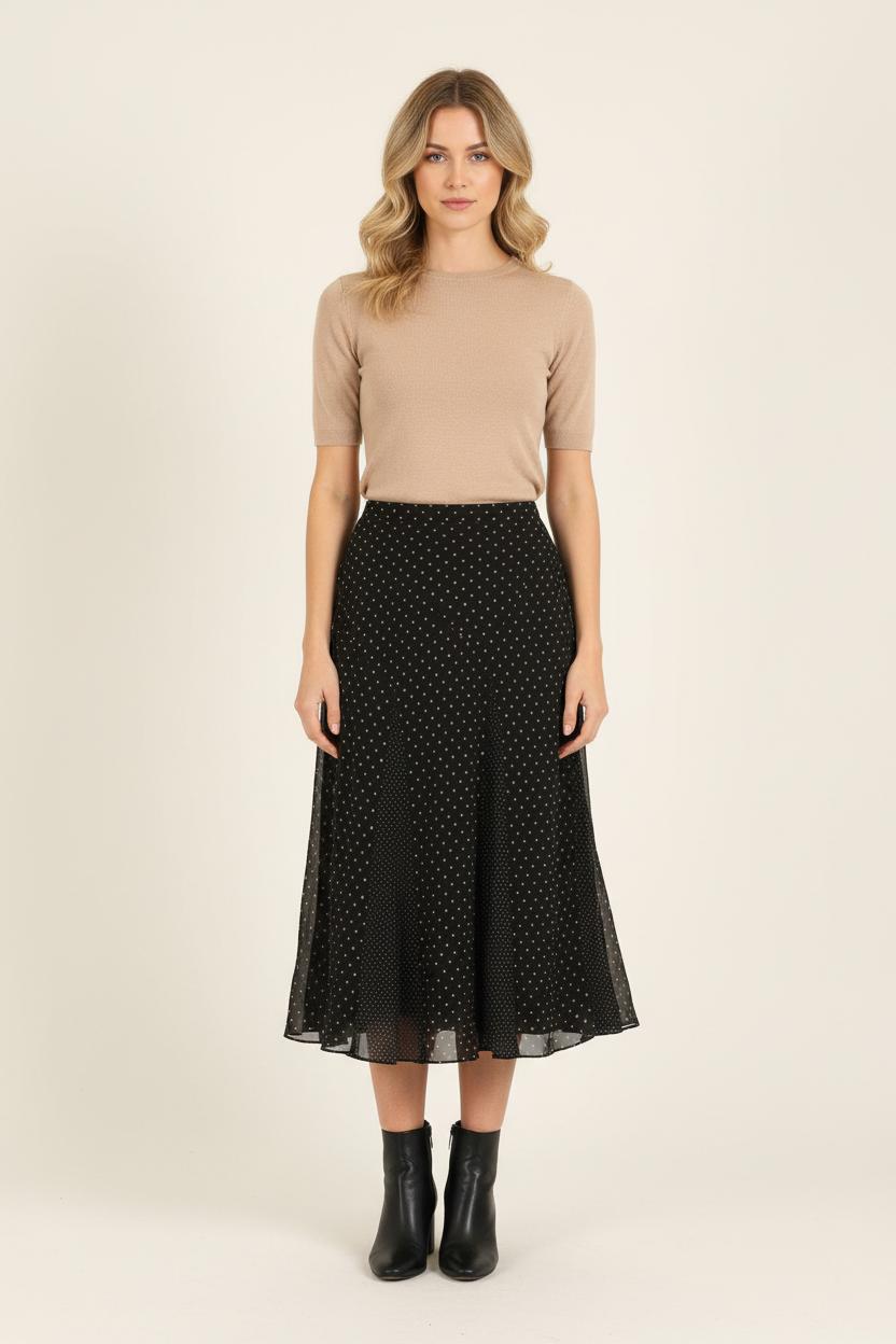 Jupe Longue Noire à Pois Beiges - Taille M/38 de la marque Caroll | PARAD56328 - Vendu par Paradigme - Image 1