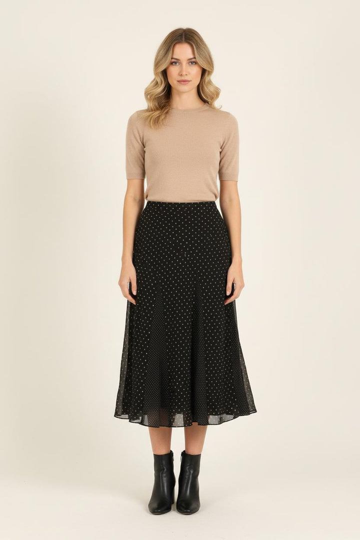 Jupe Longue Noire à Pois Beiges - Taille M/38 de la marque Caroll | PARAD56328 - Vendu par Paradigme - Image 1