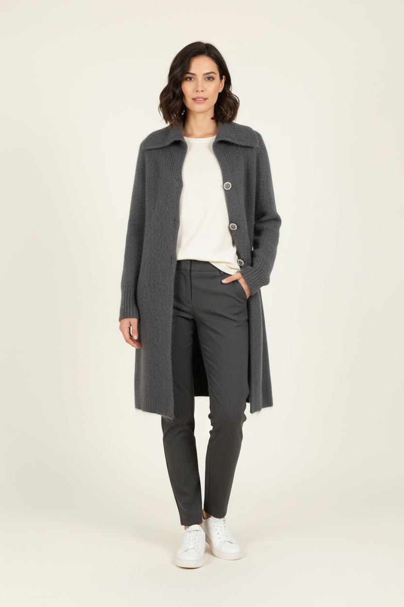 Gilet Long Gris - Taille L/40 de la marque La Fée Maraboutée | PARAD56346 - Vendu par Paradigme - Image 1