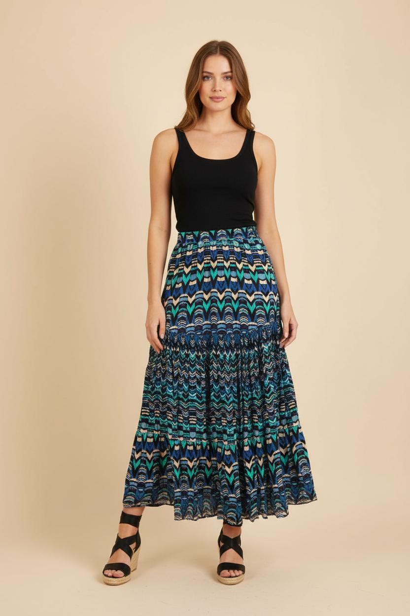 Jupe Longue Bleue et Verte - Taille M/38 de la marque Derhy | PARAD56357 - Vendu par Paradigme - Image 1