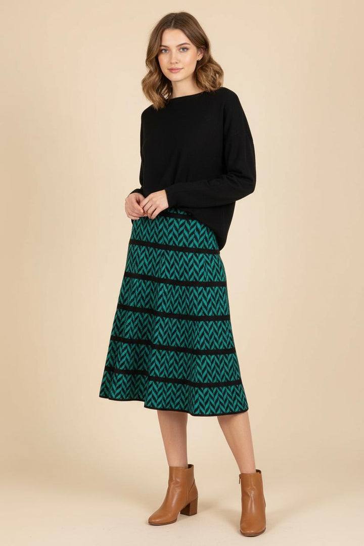 Jupe Midi Verte et Noire - Taille M/38 de la marque Derhy | PARAD56358 - Vendu par Paradigme - Image 1