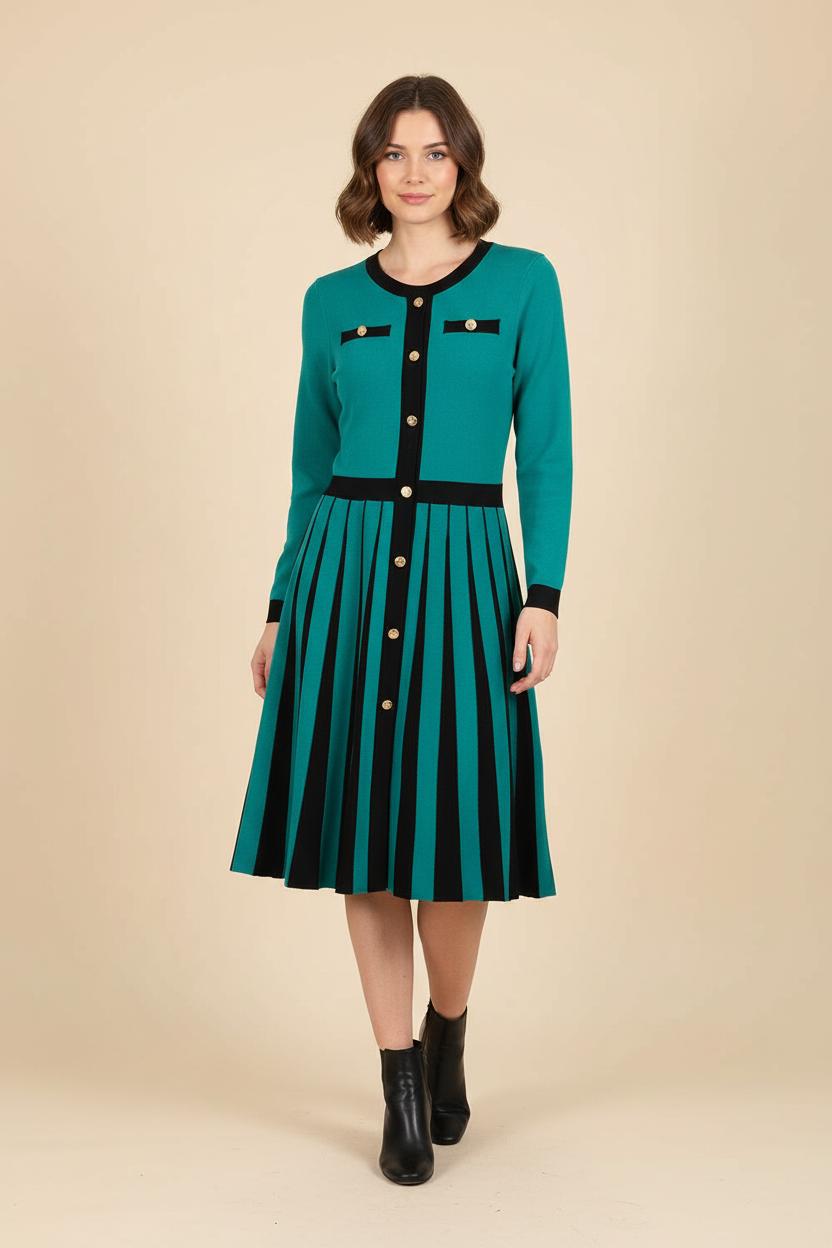 Robe Midi Verte et Noire - Taille L/40 de la marque Derhy | PARAD56360 - Vendu par Paradigme - Image 1