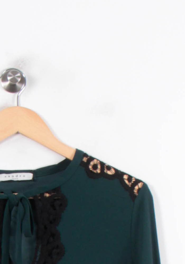 Robe Droite Verte et Noire - Taille L/40 de la marque Sandro | PARAD56800 - Vendu par Paradigme - Image 3