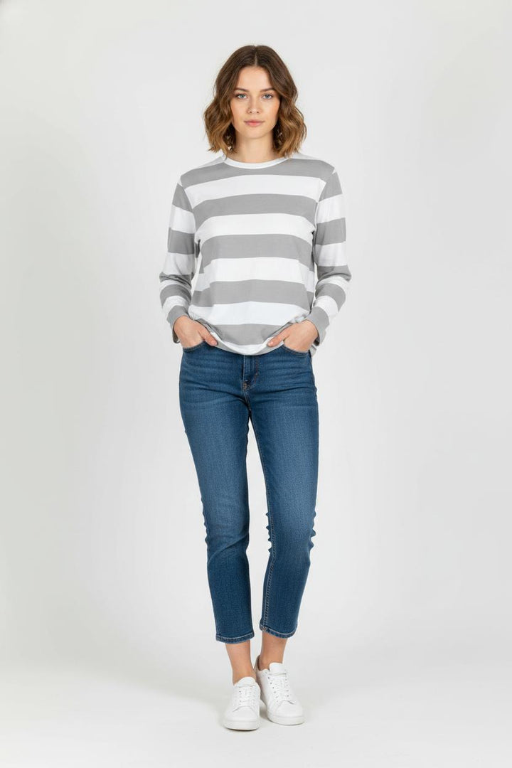 T-shirt Manches Longues Gris et Blanc - Taille M/38 de la marque Agnès b. | PARAD56855 - Vendu par Paradigme - Image 1