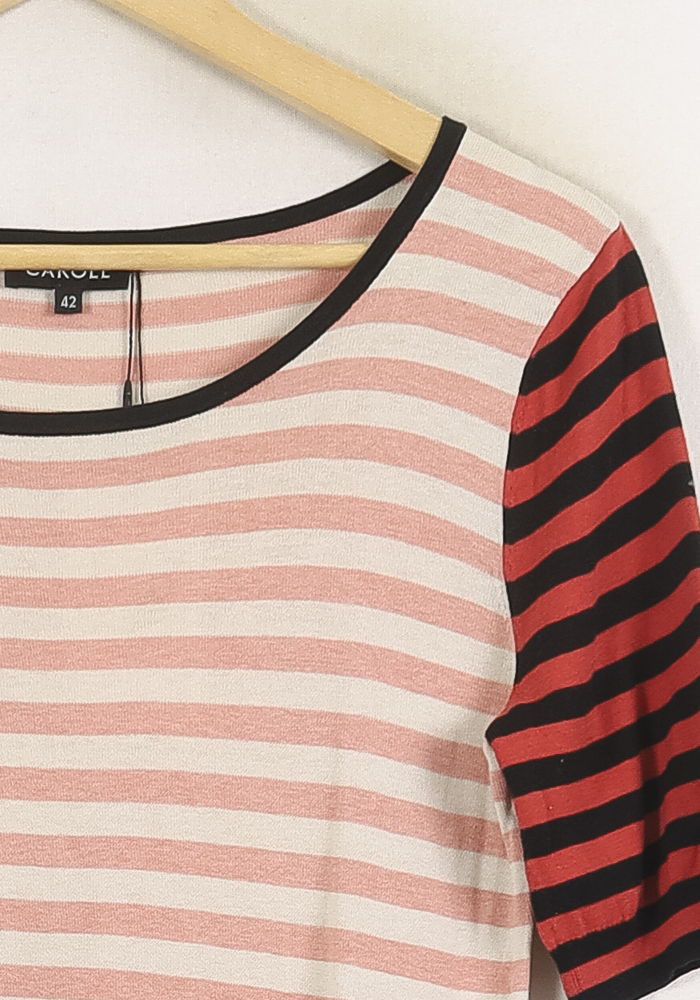 Pull Rayé Rose et Noir - Taille XL/42 de la marque Caroll | PARAD56909 - Vendu par Paradigme - Image 3