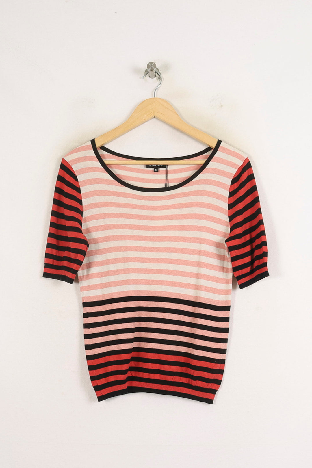 Pull Rayé Rose et Noir - Taille XL/42 de la marque Caroll | PARAD56909 - Vendu par Paradigme - Image 2