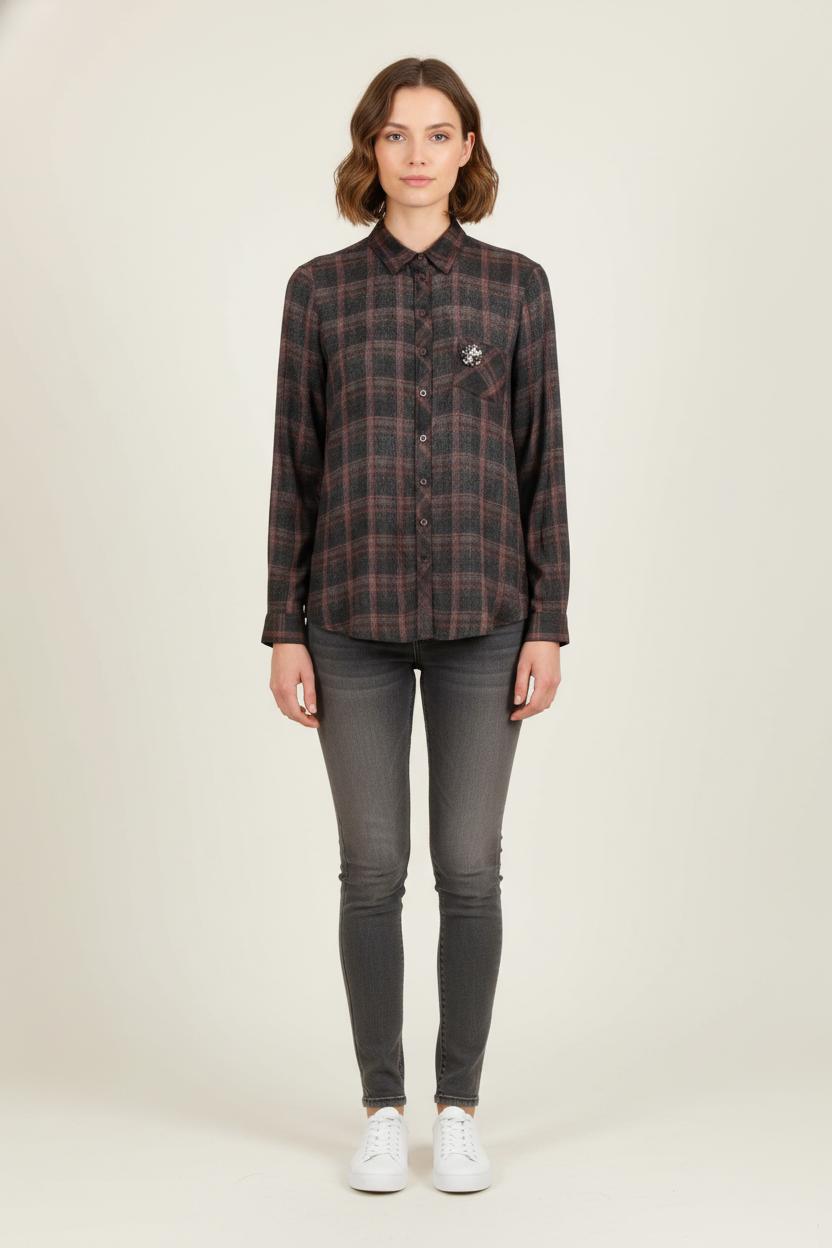 Chemise À Carreaux Grise et Marron - Taille XXXL/46 de la marque Liu Jo | PARAD57004 - Vendu par Paradigme - Image 1
