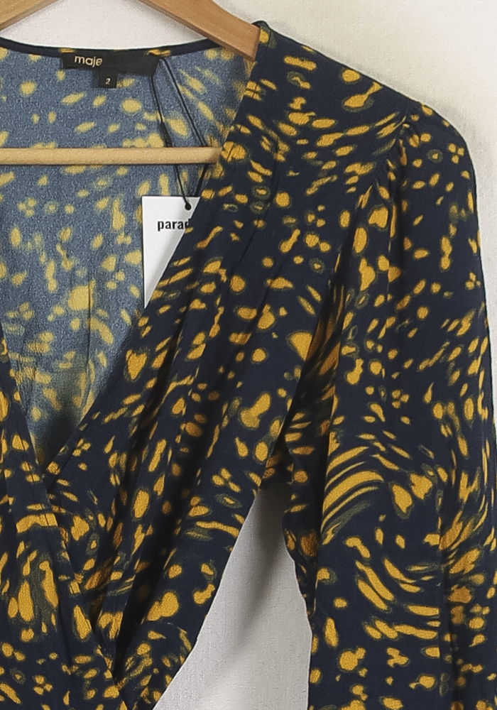 Robe Portefeuille Bleu Marine et Jaune - Taille M/38 de la marque Maje | PARAD57035 - Vendu par Paradigme - Image 3
