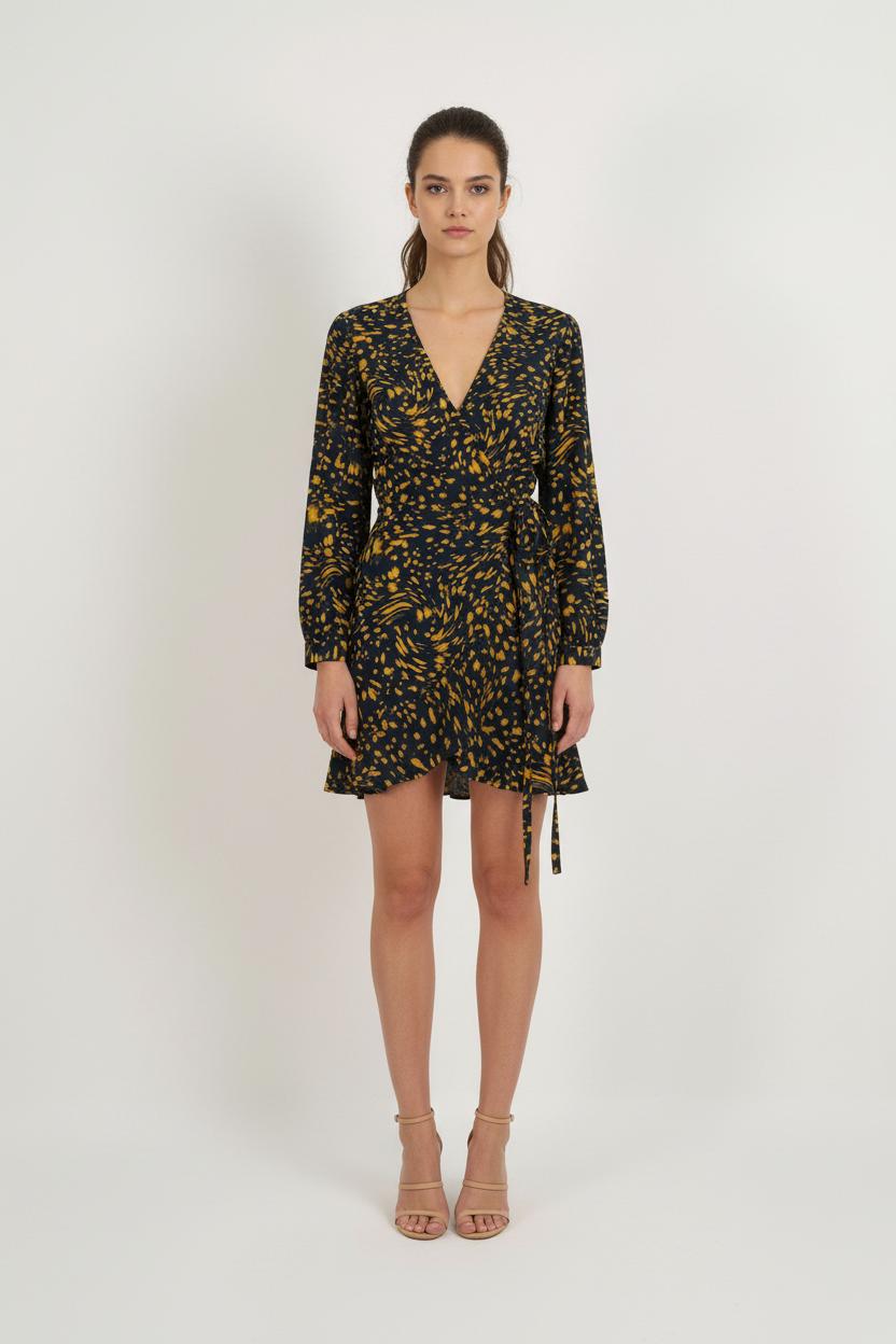 Robe Portefeuille Bleu Marine et Jaune - Taille M/38 de la marque Maje | PARAD57035 - Vendu par Paradigme - Image 1
