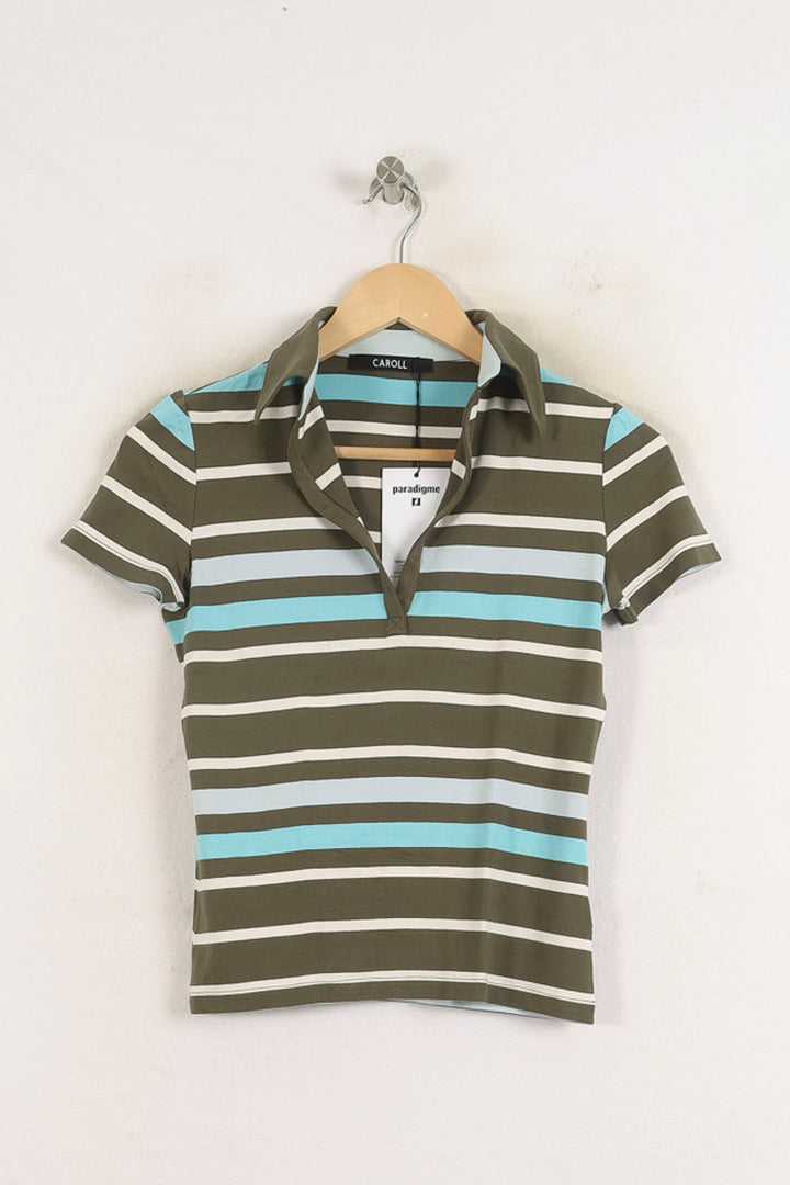 Polo Rayé Kaki et Bleu - Taille L/40 de la marque Caroll | PARAD57215 - Vendu par Paradigme - Image 2