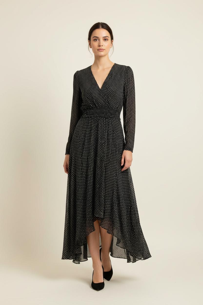 Robe Longue Noire à Pois Blancs - Taille S/36 de la marque Maje | PARAD57250 - Vendu par Paradigme - Image 1