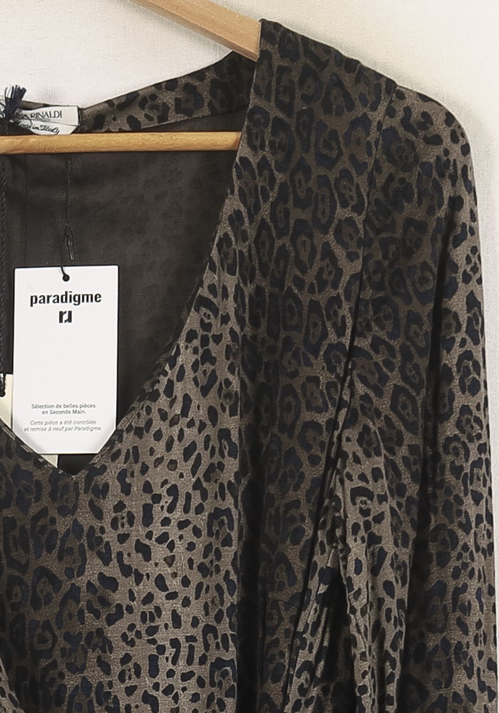 Robe Midi Léopard Marron et Noir - Taille L/40 de la marque Marina Rinaldi | PARAD57332 - Vendu par Paradigme - Image 3