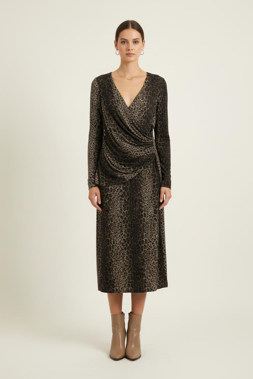 Robe Midi Léopard Marron et Noir - Taille L/40 de la marque Marina Rinaldi | PARAD57332 - Vendu par Paradigme - Image 1