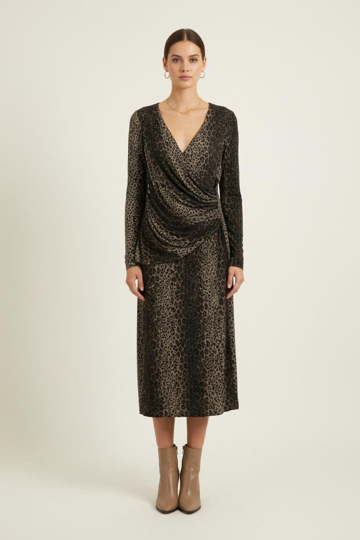 Robe Midi Léopard Marron et Noir - Taille L/40 de la marque Marina Rinaldi | PARAD57332 - Vendu par Paradigme - Image 1