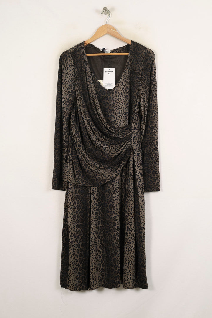 Robe Midi Léopard Marron et Noir - Taille L/40 de la marque Marina Rinaldi | PARAD57332 - Vendu par Paradigme - Image 2