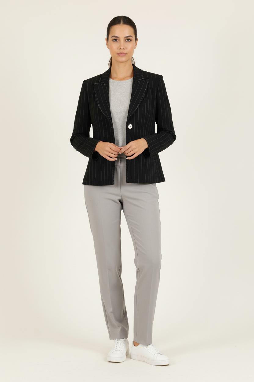 Veste Noire à Rayures - Taille XXL/44 de la marque Marina Rinaldi | PARAD57337 - Vendu par Paradigme - Image 1