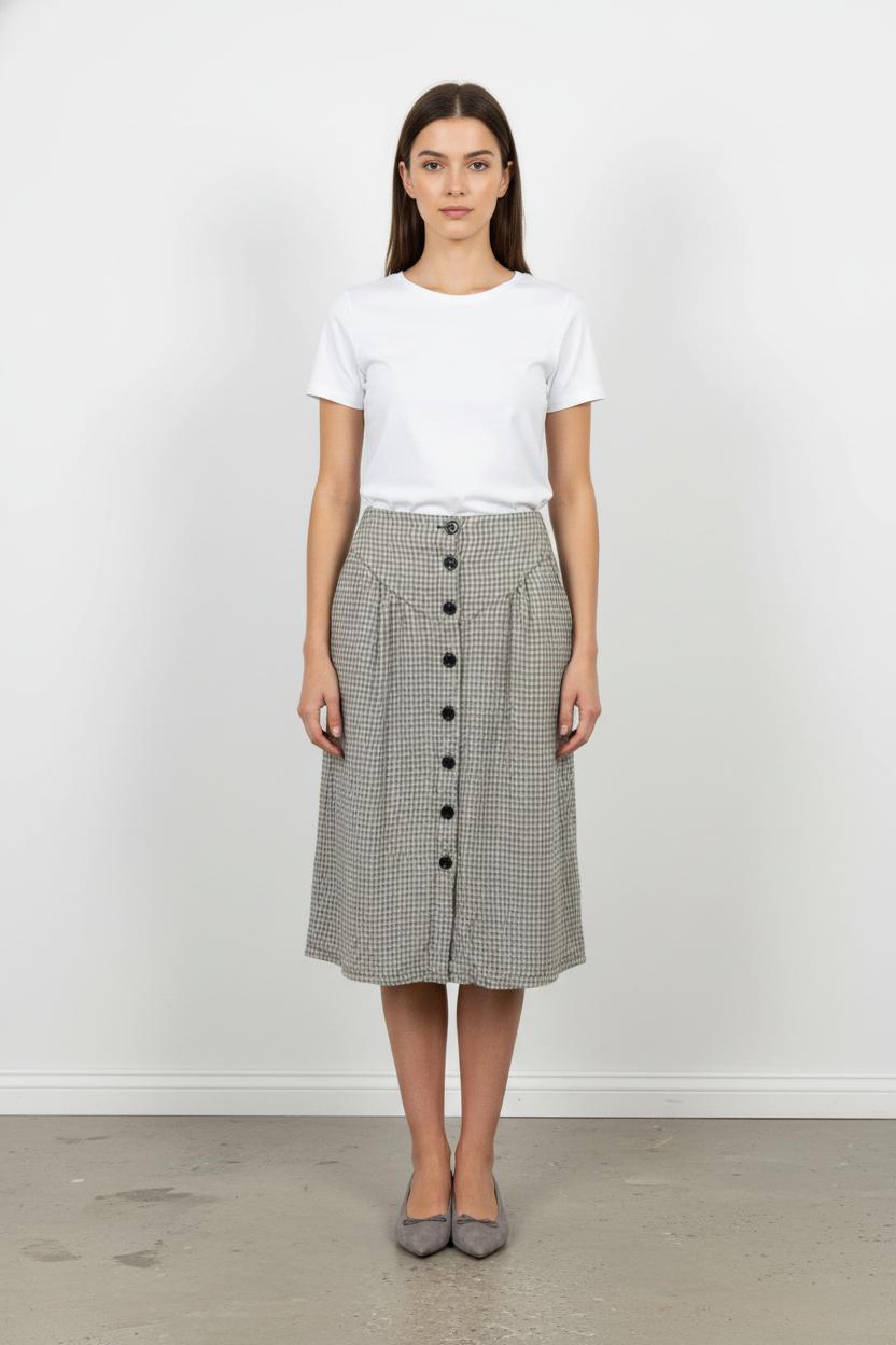 Jupe Boutonnée Grise à Carreaux - Taille S/36 de la marque Léon & Harper | PARAD57359 - Vendu par Paradigme - Image 1