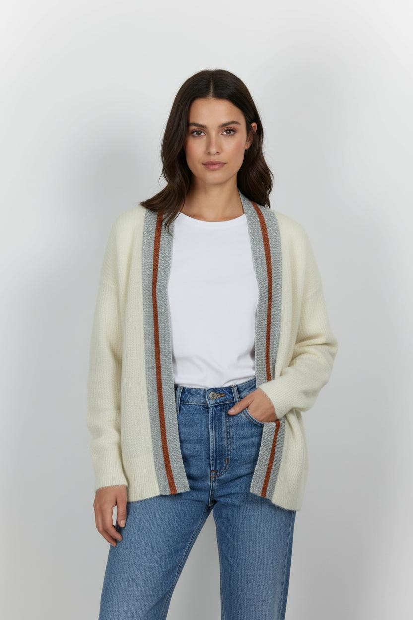 Cardigan Blanc argenté et marron - Taille S/36 de la marque Essentiel Antwerp | PARAD57529 - Vendu par Paradigme - Image 1
